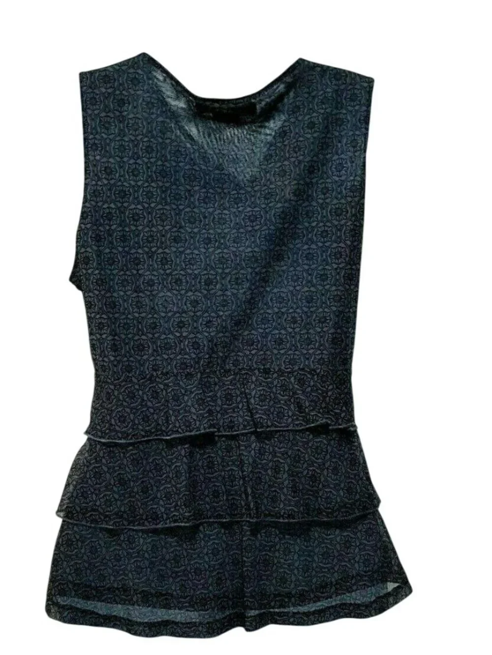Y2K Michael Kors Womens Top Black Gray Ruffle Tiered Babydoll Sleeveless Size S